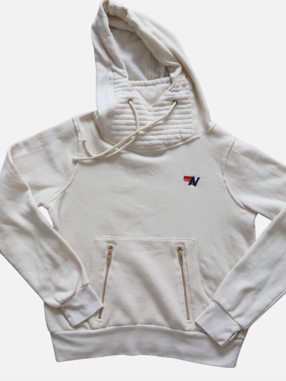 AVIATOR NATION Ninja Hoodie Women’s S Vintage White Pullover Funnel Neck - Picture 4 of 10